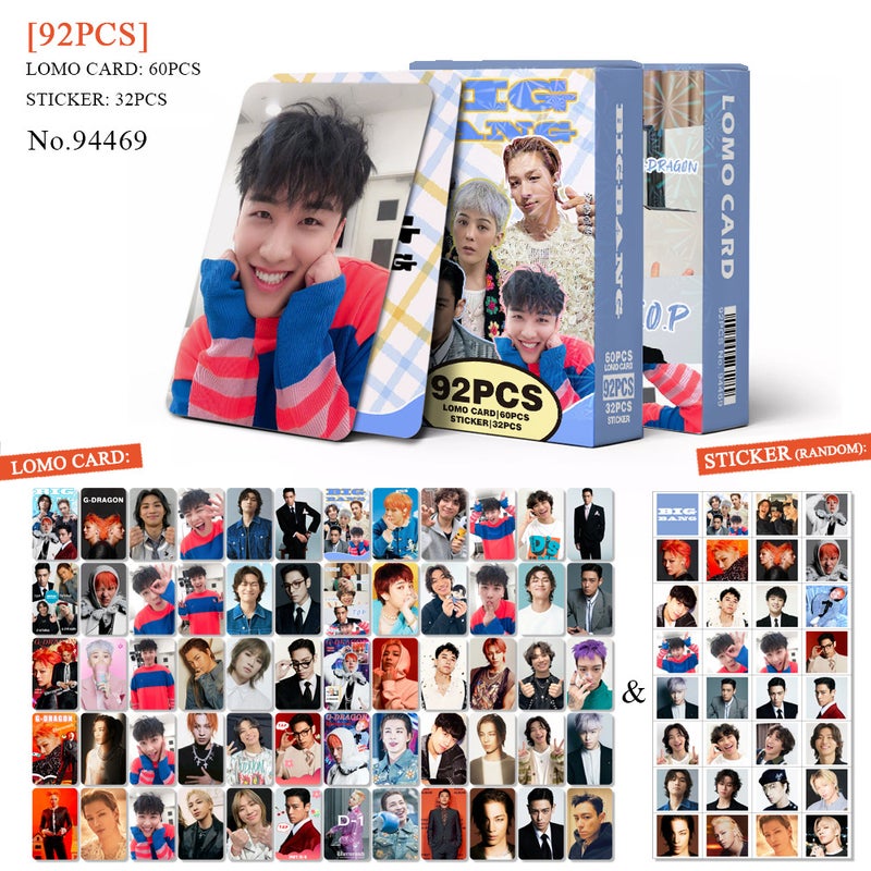 G-Dragon Lomocard & Sticker Set – 92PCS (60 Lomocards + 32 Random Stickers) | Aesthetic Photo Card Collection for Fans