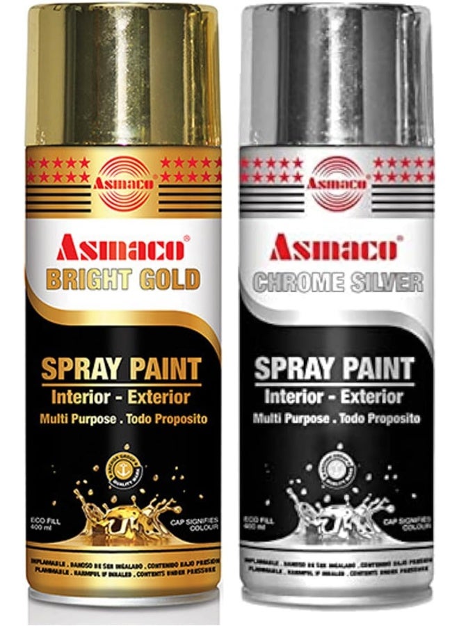 Biella All Purpose Fast Drying Acrylic Spray Paint (Bright Gold/Chrome Silver)
