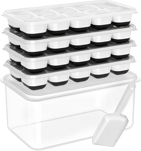 DOQAUS Ice Cube Tray with Lid and Bin 4 Pack Silicone Ice Cube Trays for Freezer Stackable Ice Bucket Kits with Storage Container Scoop for Kitchen RV Cocktail Coffee - Image 1