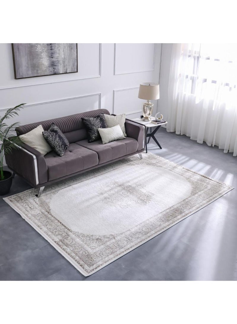 DANUBE HOME Luxura Artsilk Modernclassic Rug  Acrylic Area Rug Floor Covering L230xW160cm-Grey Beige - Image 4