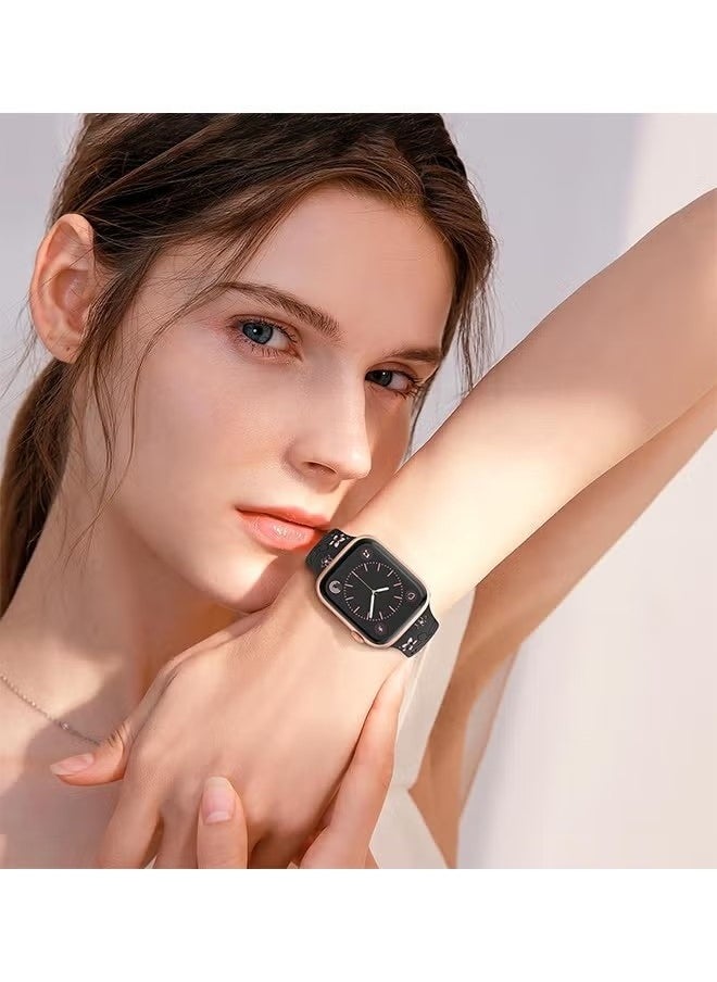 Generic - Apple Watch Strap, Floral Engraved Bands Compatible with Apple Watch Band 41mm 40mm 44mm 45mm 42mm 38mm 49mm 46mm for Women,Cute Flower iWatch Bands Soft Silicone Sport Strap for iWatch Series SE 10 9 8 7 6 5 4 3 Ultra - Image 1