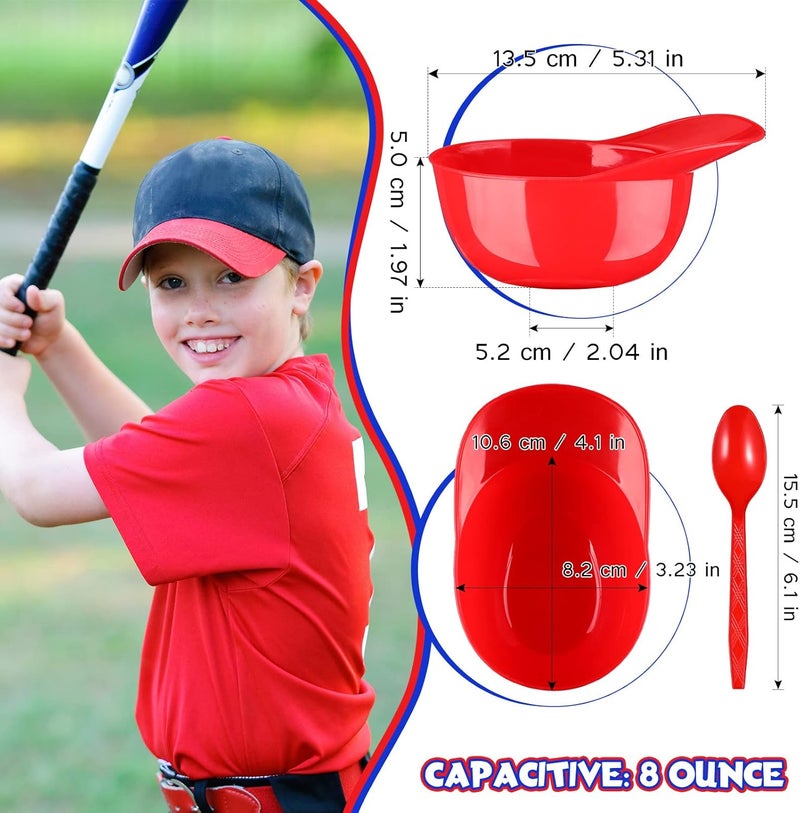 Sieral Sieral 36 Count Summer Baseball Helmet Snack Ice Cream Bowl 8 oz Mini Baseball Cap Plastic Dessert Sundae Candy Bowls with 36 Spoons for Kids Birthday Sports Party SuppliesRed Dark Blue - Image 3
