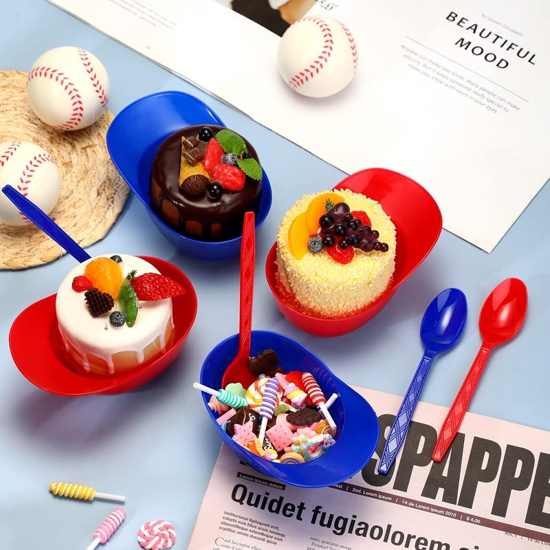 Sieral Sieral 36 Count Summer Baseball Helmet Snack Ice Cream Bowl 8 oz Mini Baseball Cap Plastic Dessert Sundae Candy Bowls with 36 Spoons for Kids Birthday Sports Party SuppliesRed Dark Blue - Image 5