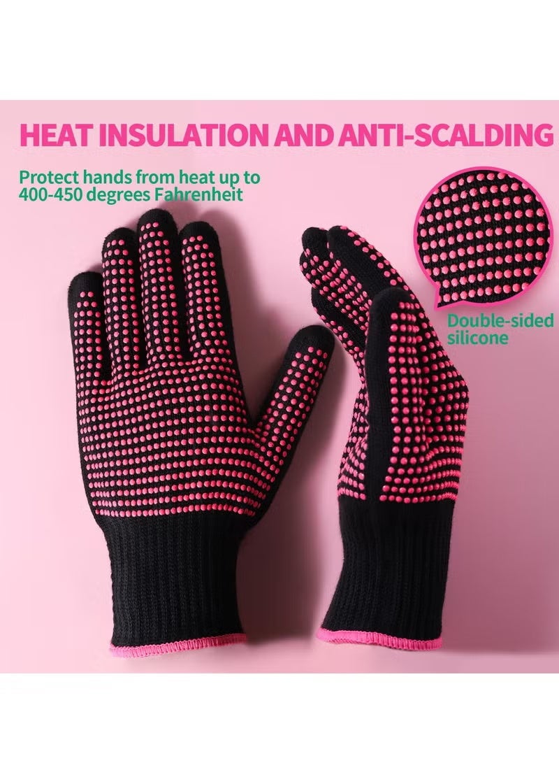 2 Pcs Heat Resistant Gloves With Silicone Bumps, (New Upgraded) Professional Heat Proof Mitts For Hair Styling Curling Flat Iron Wand Hot-Air Brushes Sublimation Gloves - Image 3