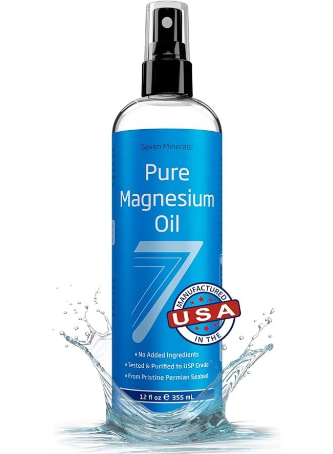 مزيج زيت المغنيسيوم النقي - 12 أونصة كبيرة (يستمر لمدة 9 أشهر) - رذاذ مغنيسيوم من درجة USP، خالٍ من المعادن الثانوية غير الصحية - مستخرج من قاع البحر الفينيسي القديم تحت الأرض في الولايات المتحدة، مع كتاب إلكتروني مجاني مرفق