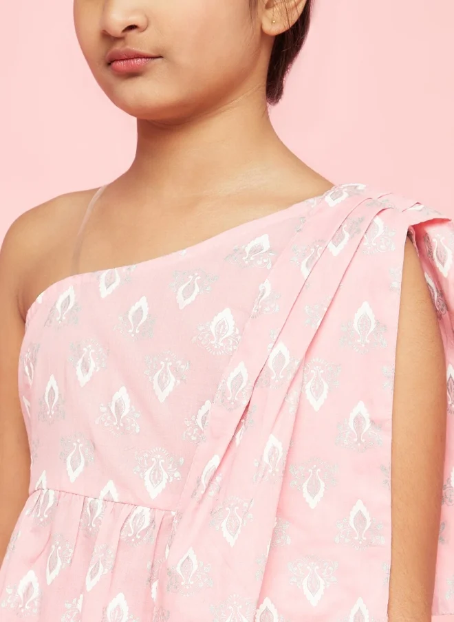 AKS Pink Printed Lehenga Choli for Girls