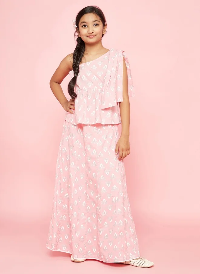 AKS Pink Printed Lehenga Choli for Girls