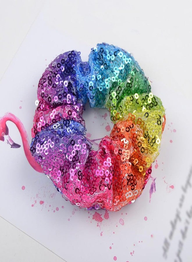 GSHLLO 6 Pcs 10 cm Glitter Sequins Hair Scrunchies Sparkly Hair Ties Ropes Shiny Elastic Hair Bands Xmas Ponytail Holders Bun Cover Hair Accessories for Women Girls Golden Silver and Red - Image 4