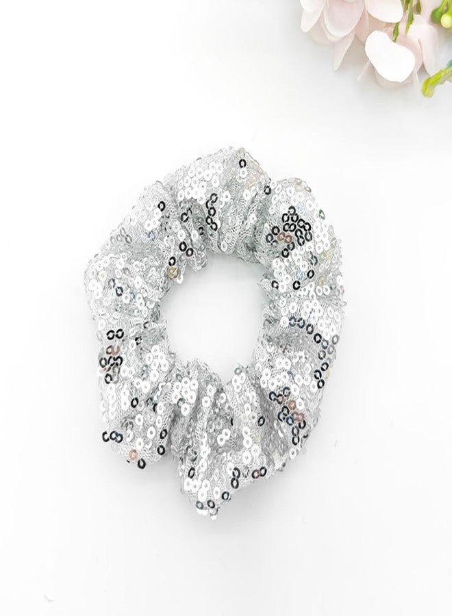 GSHLLO 6 Pcs 10 cm Glitter Sequins Hair Scrunchies Sparkly Hair Ties Ropes Shiny Elastic Hair Bands Xmas Ponytail Holders Bun Cover Hair Accessories for Women Girls Golden Silver and Red - Image 2