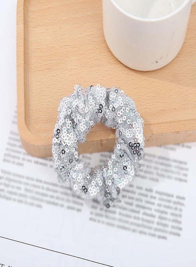 GSHLLO 6 Pcs 10 cm Glitter Sequins Hair Scrunchies Sparkly Hair Ties Ropes Shiny Elastic Hair Bands Xmas Ponytail Holders Bun Cover Hair Accessories for Women Girls Golden Silver and Red - Image 3