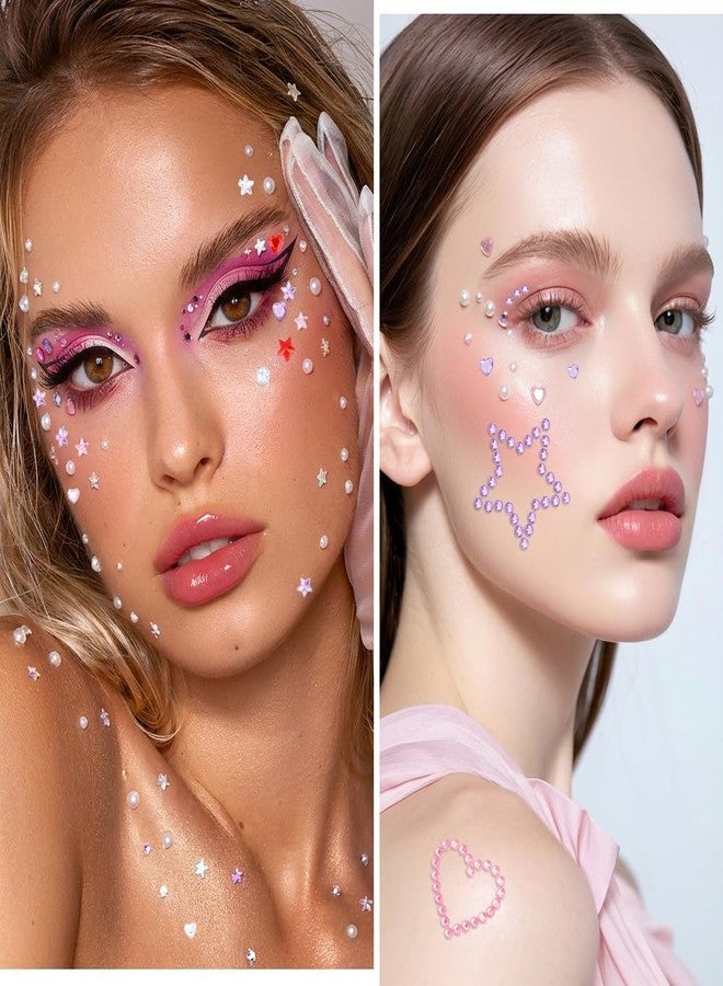 Ynaquest Face Gems, Self Adhesive Face Gems for Women 3D Star Heart Shape Jewels Face Rhinestone Stickers Sparkly Face Jewels for Makeup for Face Eye Hair Body Nail Crafts Festival Decal Decor - Image 4