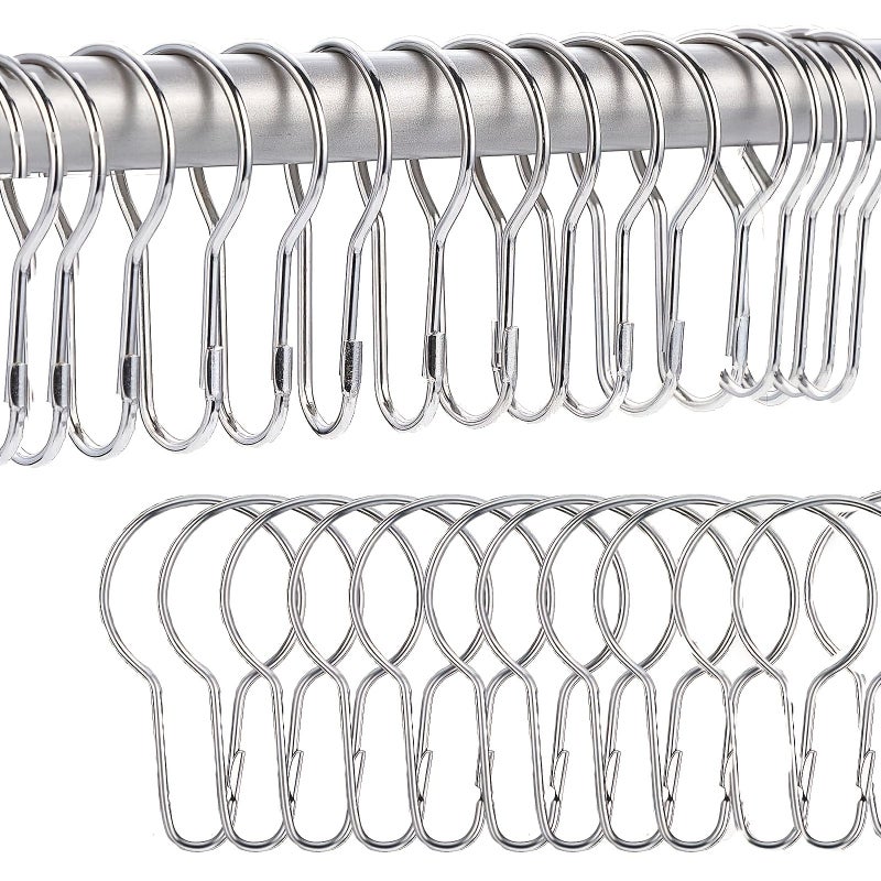 Pack Of 30 Pieces Curtain Rings With Hooks For Bathroom Living Room Bedroom Kitchen Shower Curtain Rings - Image 1