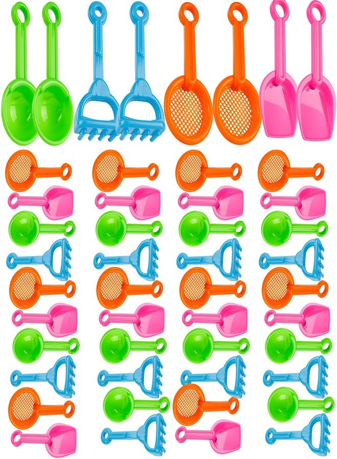Feradny 48 Pcs 5.5 Inch Mini Beach Sand Shovels Colorful Plastic Rake Shovel Sifter Beach Toys for Kids Teens Boys Girls Garden Summer Party Shoveling Sand and Snow, 4 Styles - Image 2