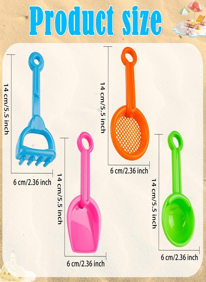 Feradny 48 Pcs 5.5 Inch Mini Beach Sand Shovels Colorful Plastic Rake Shovel Sifter Beach Toys for Kids Teens Boys Girls Garden Summer Party Shoveling Sand and Snow, 4 Styles - Image 3