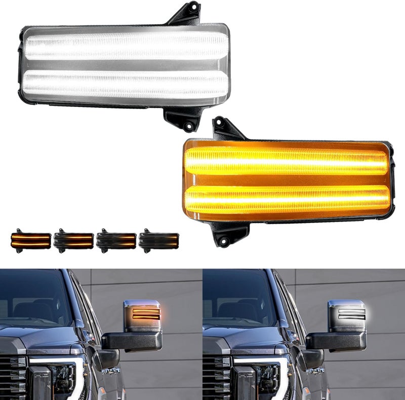 ROCCS Sequential Amber Turn Signal Switchback LED Side Tow Mirror Marker Light White DRL Parking Lights fit for 2020 2021 2022 2023 2024 Chevy Silverado/GMC Sierra 2500 3500,Smoked Lens - Image 1