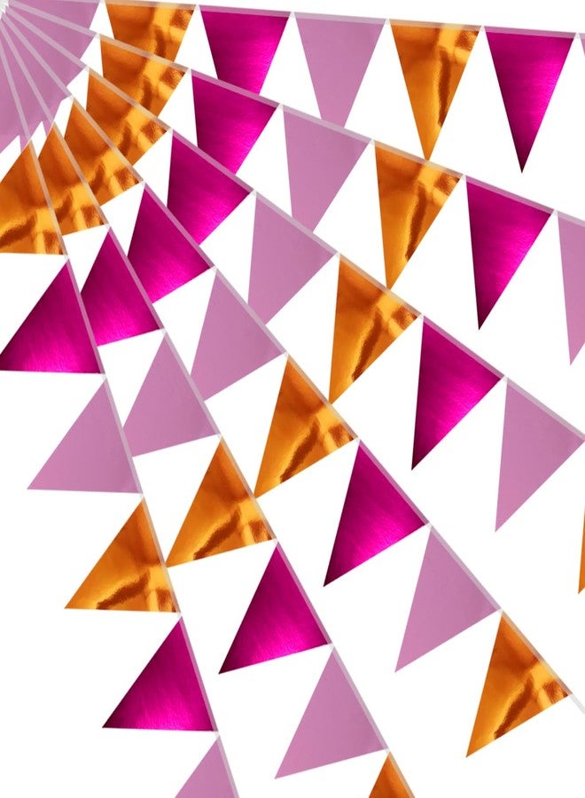 Hysilla 64ft Rose red Pink and Orange Triangle Pennant Banner Flag Metallic Paper Bunting Garland for Hanging Backdrop Birthday Decorations Graduation Bachelorette Bridal Wedding Shower Party Supplies - Image 1