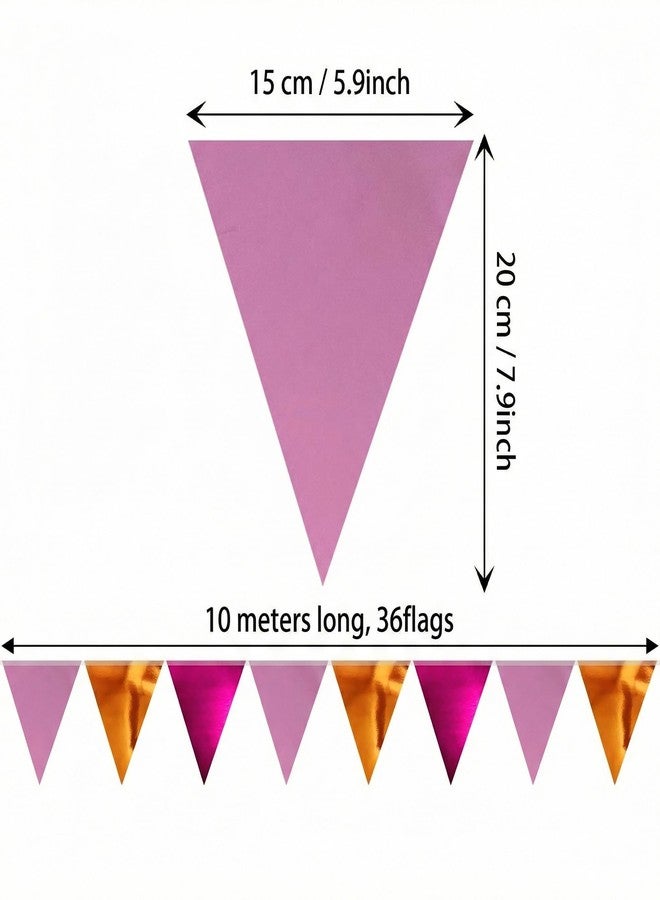 Hysilla 64ft Rose red Pink and Orange Triangle Pennant Banner Flag Metallic Paper Bunting Garland for Hanging Backdrop Birthday Decorations Graduation Bachelorette Bridal Wedding Shower Party Supplies - Image 2