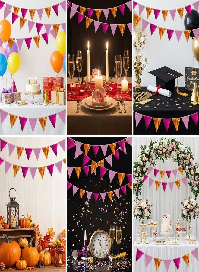 Hysilla 64ft Rose red Pink and Orange Triangle Pennant Banner Flag Metallic Paper Bunting Garland for Hanging Backdrop Birthday Decorations Graduation Bachelorette Bridal Wedding Shower Party Supplies - Image 5