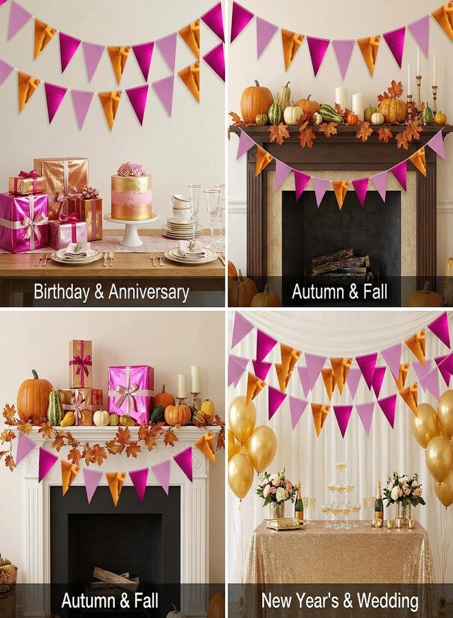 Hysilla 64ft Rose red Pink and Orange Triangle Pennant Banner Flag Metallic Paper Bunting Garland for Hanging Backdrop Birthday Decorations Graduation Bachelorette Bridal Wedding Shower Party Supplies - Image 3