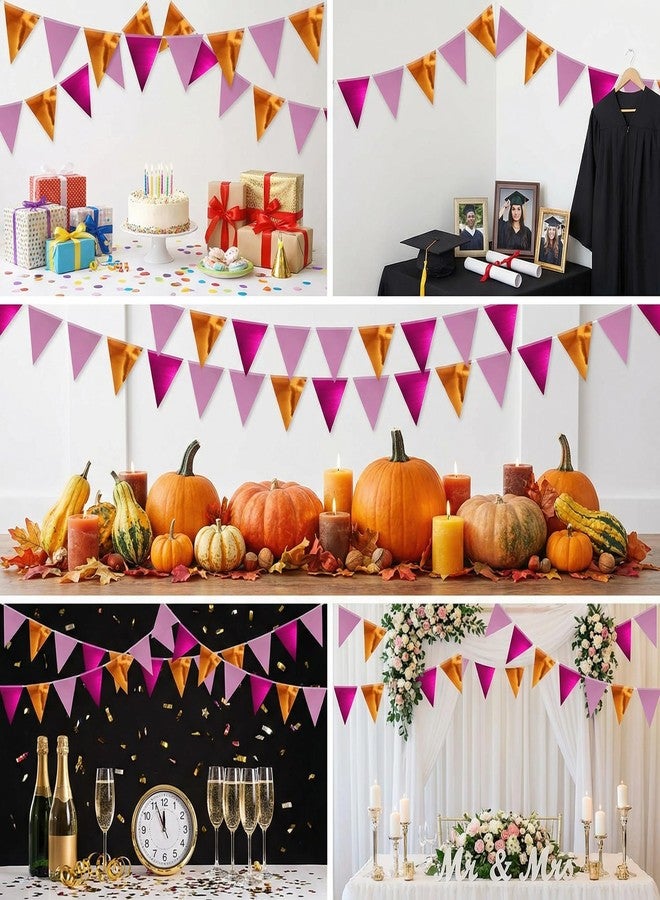 Hysilla 64ft Rose red Pink and Orange Triangle Pennant Banner Flag Metallic Paper Bunting Garland for Hanging Backdrop Birthday Decorations Graduation Bachelorette Bridal Wedding Shower Party Supplies - Image 4