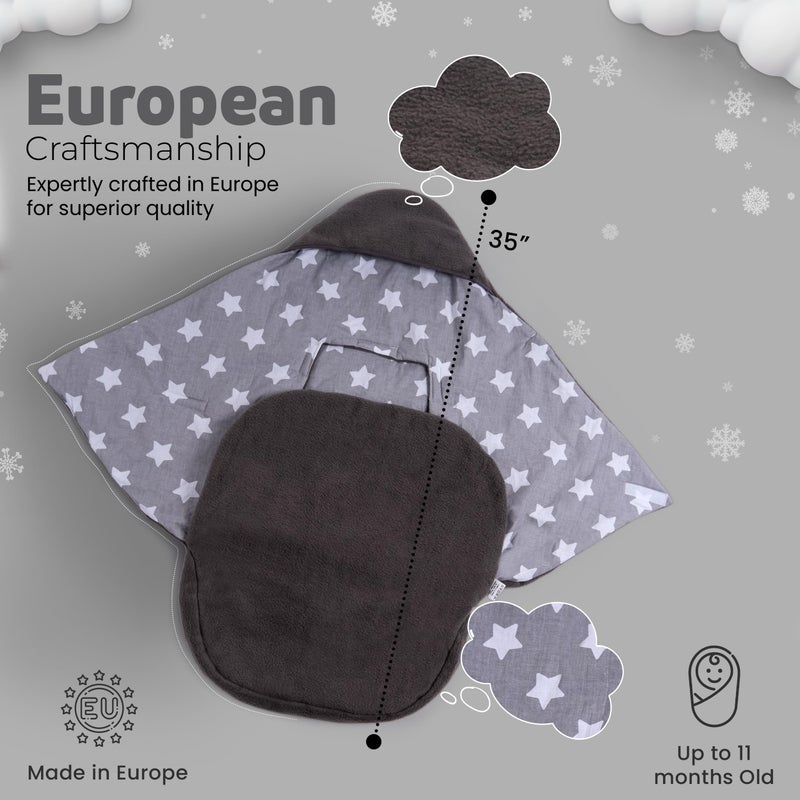 Swaddyl بطانيات مقعد السيارة من سوادييل للأطفال في الشتاء - غطاء مقعد السيارة وحقيبة قدم لعربة الأطفال مع حزام أمان 5 نقاط - حقيبة لف (رمادي) - Image 2
