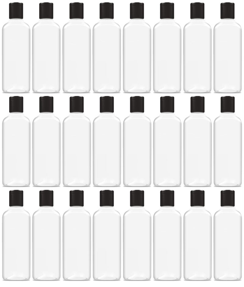 ERZA 100ml Squeeze Bottle with Flip Top Cap, Empty BPA-Free Refillable Container For Shampoo, Lotions, Liquid Soap, Creams, Liquid Cosmetic Travel Size Transparent Bottle, Black Flip-Top, Set of 24 - Image 1