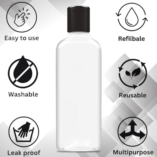 ERZA 100ml Squeeze Bottle with Flip Top Cap, Empty BPA-Free Refillable Container For Shampoo, Lotions, Liquid Soap, Creams, Liquid Cosmetic Travel Size Transparent Bottle, Black Flip-Top, Set of 24 - Image 4