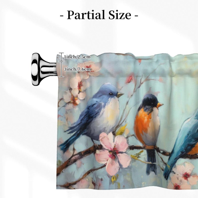 Worltoldb Spring Floral Bird Curtain Valance Short Rod Pocket Window Treatment for Living Room Bedroom Kitchen Bathroom 1 Panel 54" W x 18" L - Image 3