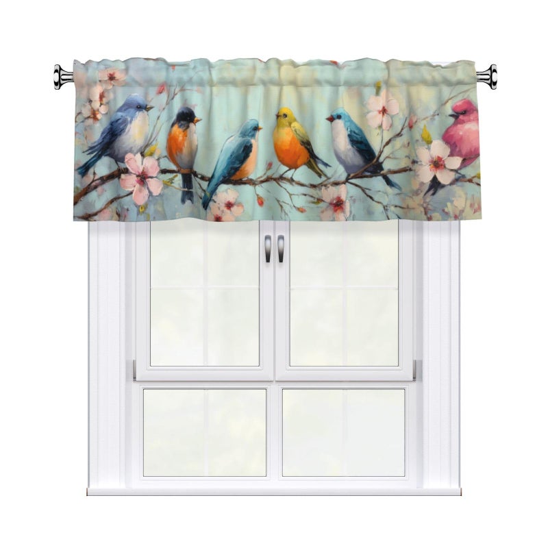 Worltoldb Spring Floral Bird Curtain Valance Short Rod Pocket Window Treatment for Living Room Bedroom Kitchen Bathroom 1 Panel 54" W x 18" L - Image 1