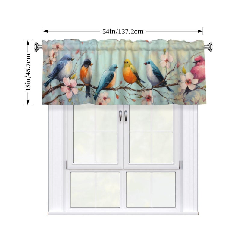 Worltoldb Spring Floral Bird Curtain Valance Short Rod Pocket Window Treatment for Living Room Bedroom Kitchen Bathroom 1 Panel 54" W x 18" L - Image 4