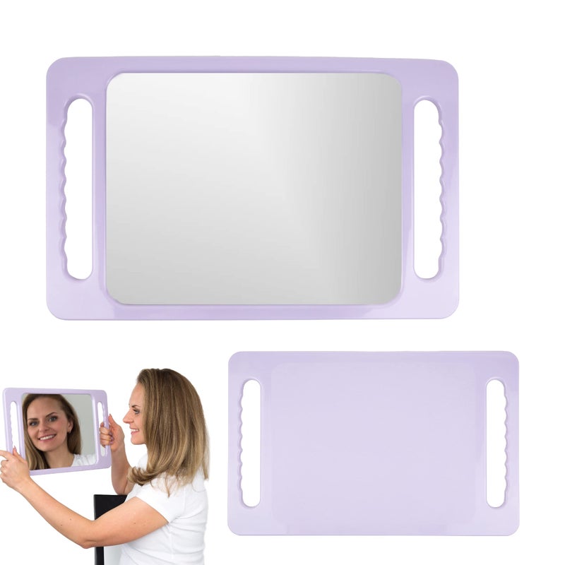 Salon Supply Co Large Hand Mirror with Double Handle  Rectangular Hand Held Mirror with Handle  Hair Salon Equipment Hairstylist and Barber Accessories Lavender Purple