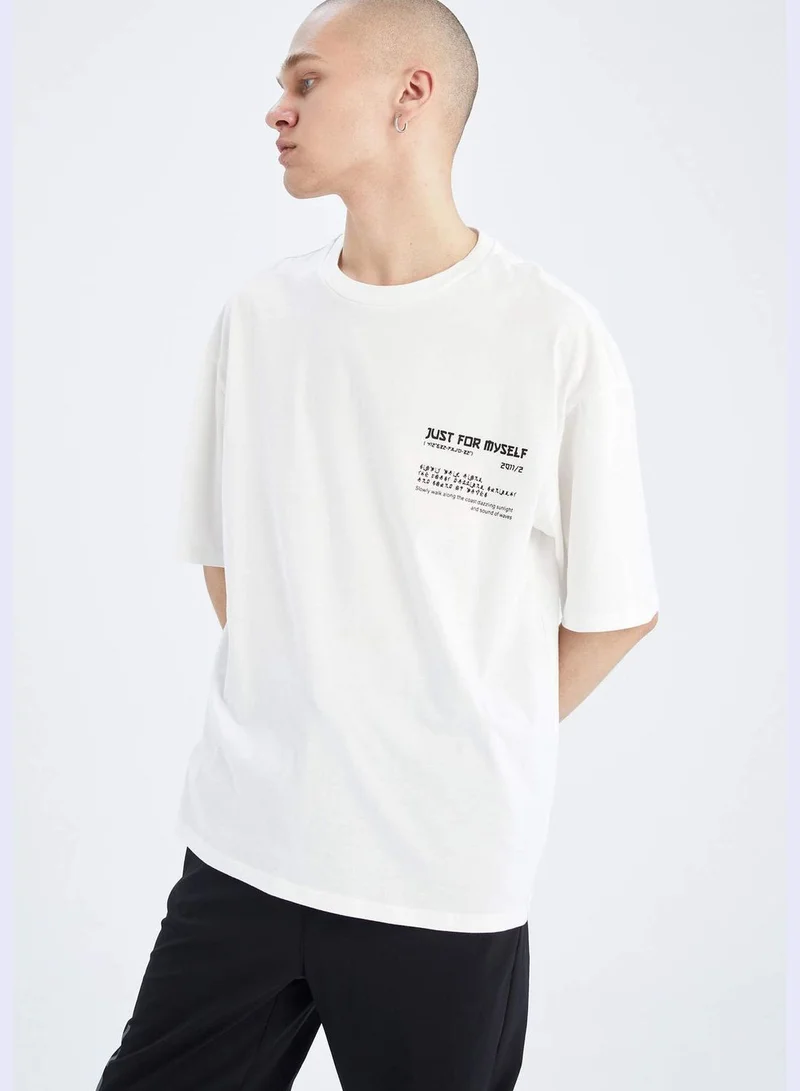 DeFacto Oversize Fit Short Sleeve Slogan Print T-Shirt