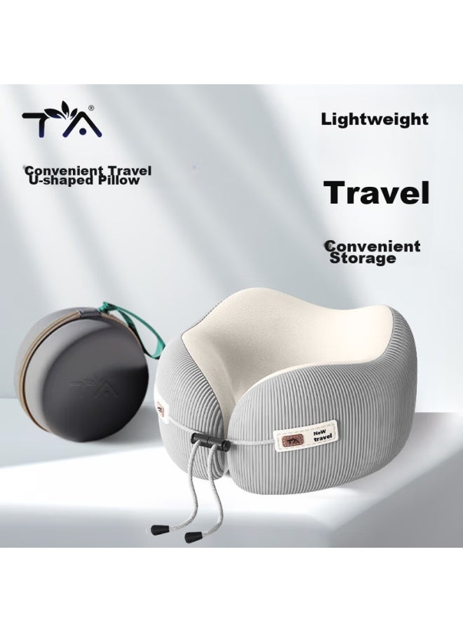 Ta Neck Support U-shaped Pillow For Airplane, High-speed Rail, Travel, Nap, Portable Sleeping, Business Trip Essential, Striped Gray - Image 1