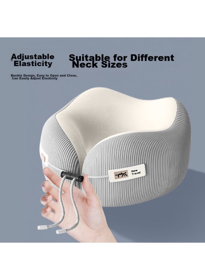 Ta Neck Support U-shaped Pillow For Airplane, High-speed Rail, Travel, Nap, Portable Sleeping, Business Trip Essential, Striped Gray - Image 5