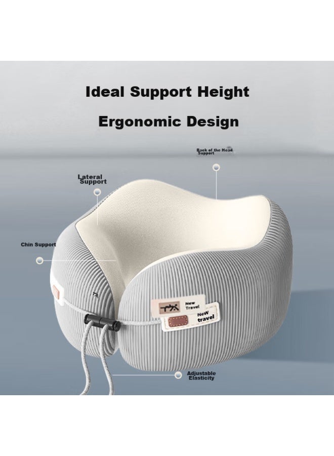 Ta Neck Support U-shaped Pillow For Airplane, High-speed Rail, Travel, Nap, Portable Sleeping, Business Trip Essential, Striped Gray - Image 2