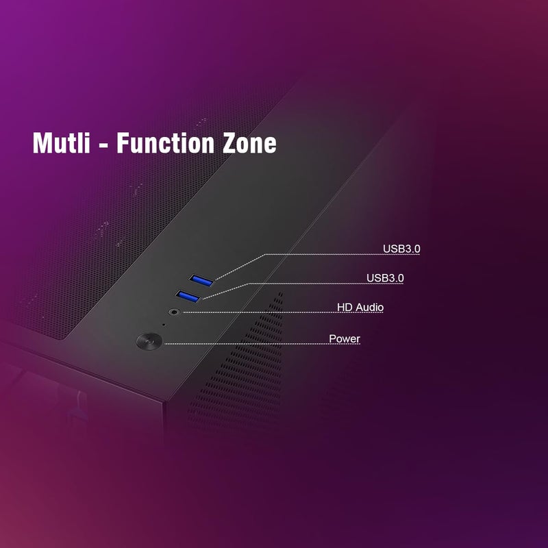 RUIX OV502 M-ATX Mini-Tower PC Case, Pre-Installed 3 x 120mm Prism ARGB PWM Fans, 180Â° Panoramic Tempered Glass Panel, USB 3.0 Ports, Compact High-Airflow Gaming Computer Case - Black - Image 2