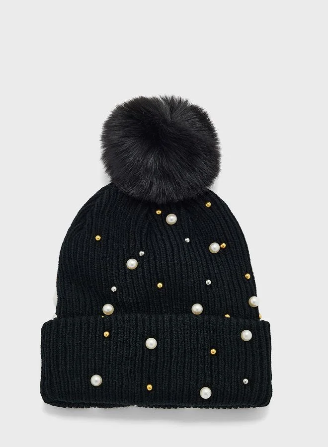 ELLA Pom Pom Pearl Winter Beanie