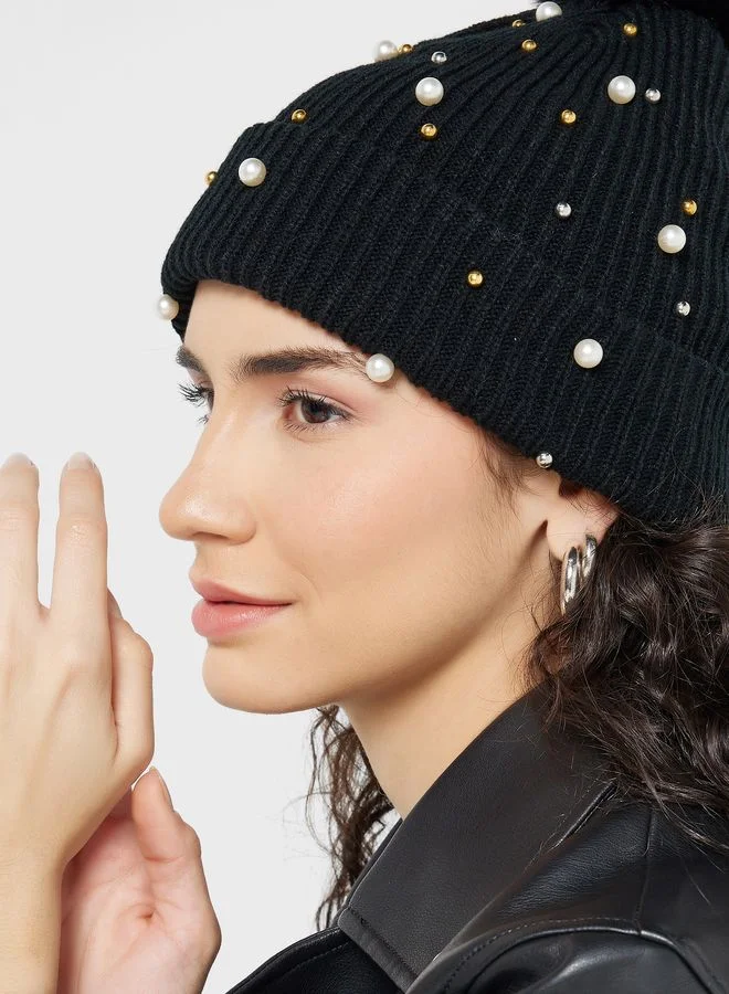 ELLA Pom Pom Pearl Winter Beanie
