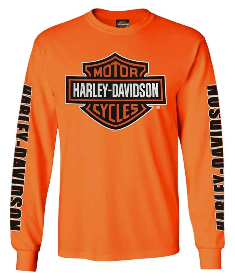 HARLEY DAVIDSON Harley-Davidson Men's Bar & Shield Long Sleeve Crew-Neck Tee, Safety Orange (XL) - Image 1