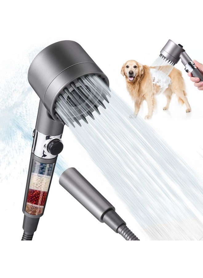 PalkSky Palksky Dog Shower Head Attachment with Handheld & Massage Brush, Filtered Showerhead for Hard Water, High Pressure Multiple Spray Modes Water Flow, Pet Shower Supplies with ON/OFF Switch for Dog Bat  - Image 1