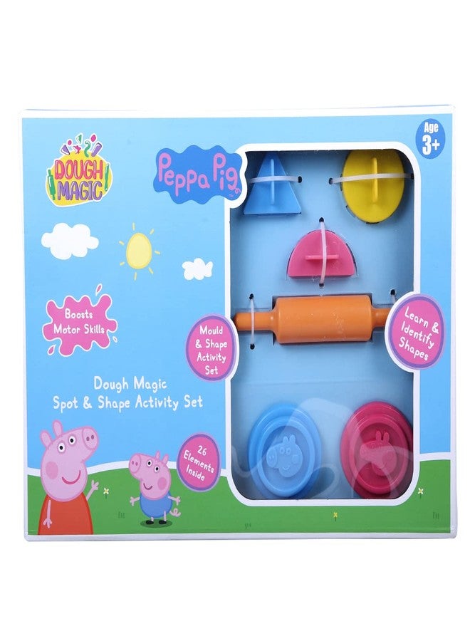 Dough Magic Peppa Pig Spot & Shape Activity Set With Moulding Lid & 4 Tubs 50gm Each|Roleplay Set With 6ShapeCutters & 12Sheets|Water based Soft Dough|Non-Toxic|Gift Set for Kids 3 years+|MadeIn India - Image 1