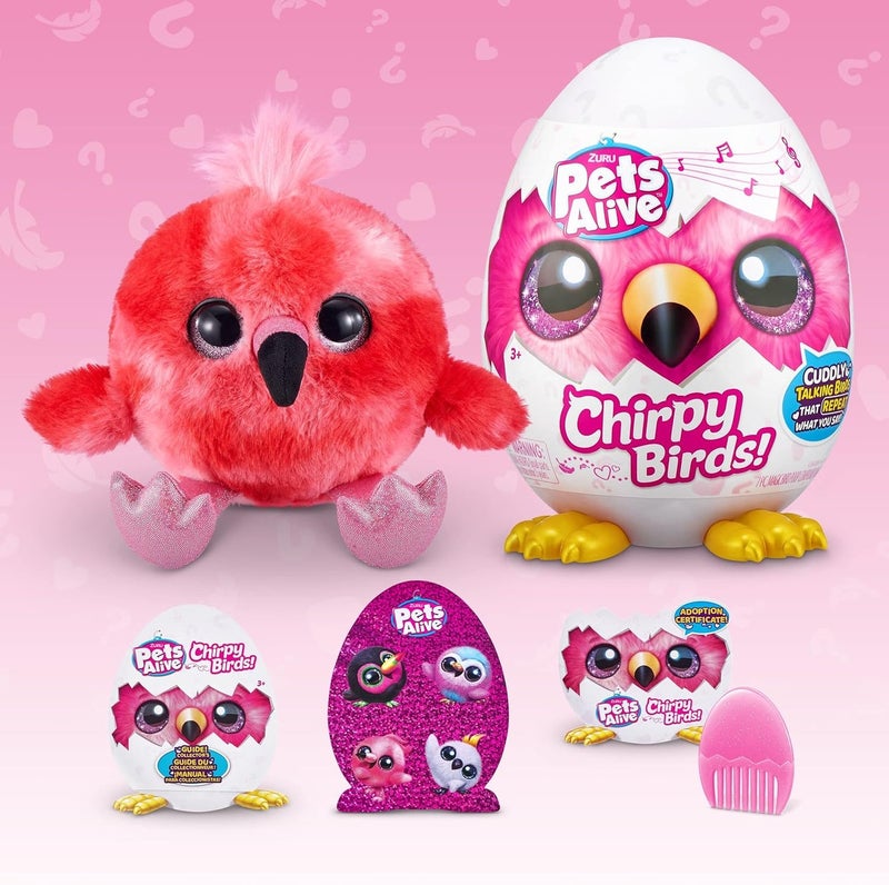 بيتس ألايف Pets Alive Chirpy Birds (White Cockatoo) by ZURU, Electronic Pet That Speaks, Giant Surprise Egg, Stickers, Comb, Fluffy Clay, Bird Animal Plush for Girls - Assorted - Image 3