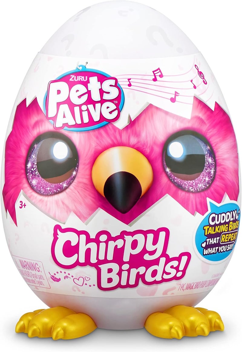 بيتس ألايف Pets Alive Chirpy Birds (White Cockatoo) by ZURU, Electronic Pet That Speaks, Giant Surprise Egg, Stickers, Comb, Fluffy Clay, Bird Animal Plush for Girls - Assorted - Image 2