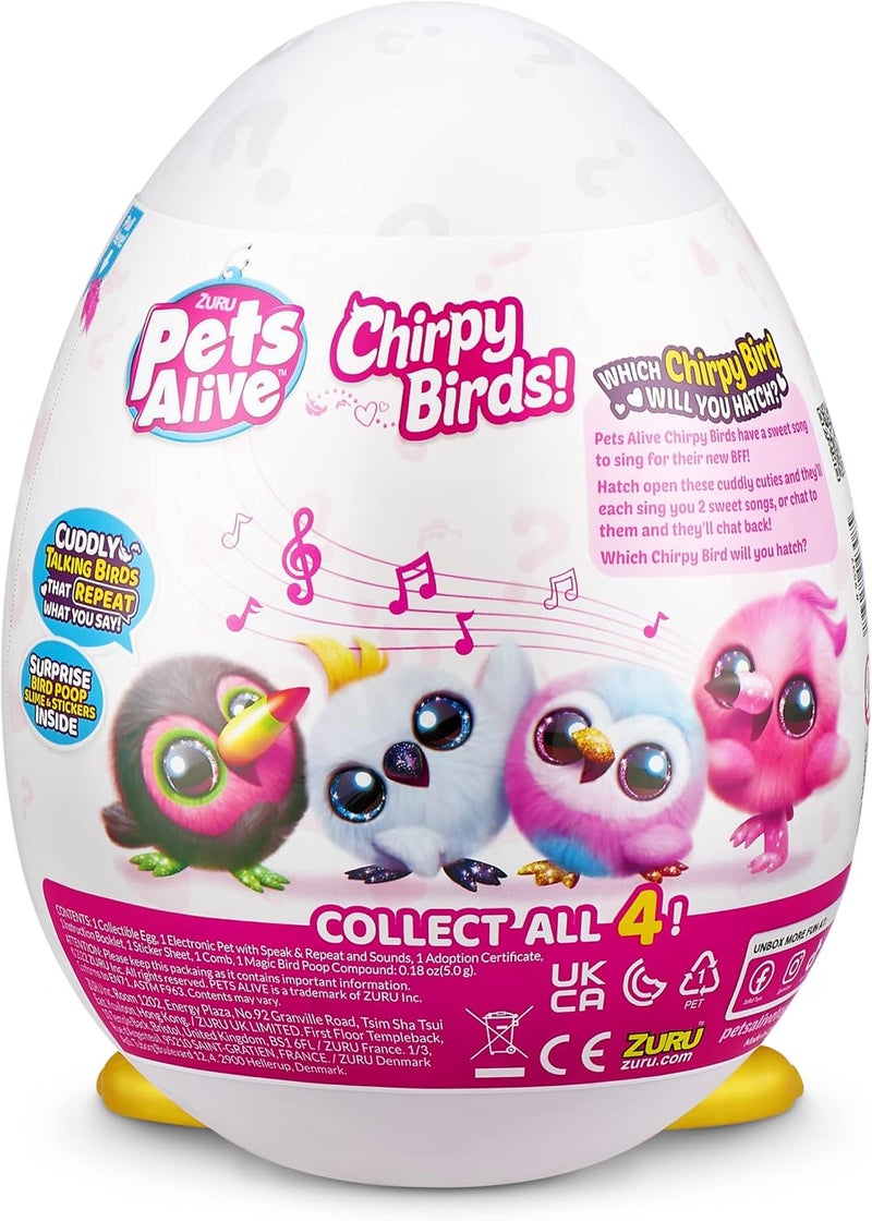 بيتس ألايف Pets Alive Chirpy Birds (White Cockatoo) by ZURU, Electronic Pet That Speaks, Giant Surprise Egg, Stickers, Comb, Fluffy Clay, Bird Animal Plush for Girls - Assorted - Image 4