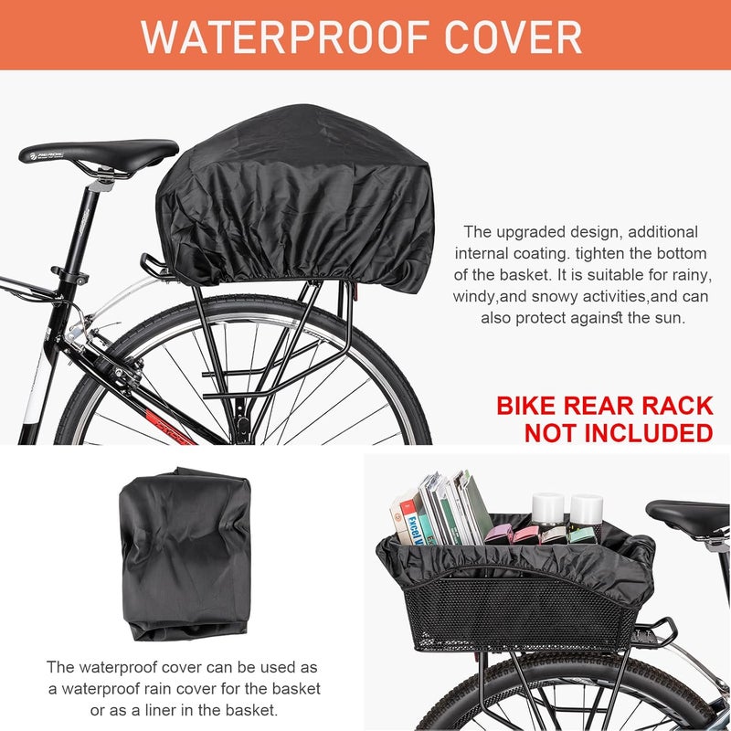 CXWXC Rear Bike Basket - Large Bicycle Rear Basket with Cargo Net and Waterproof Cover - Image 3