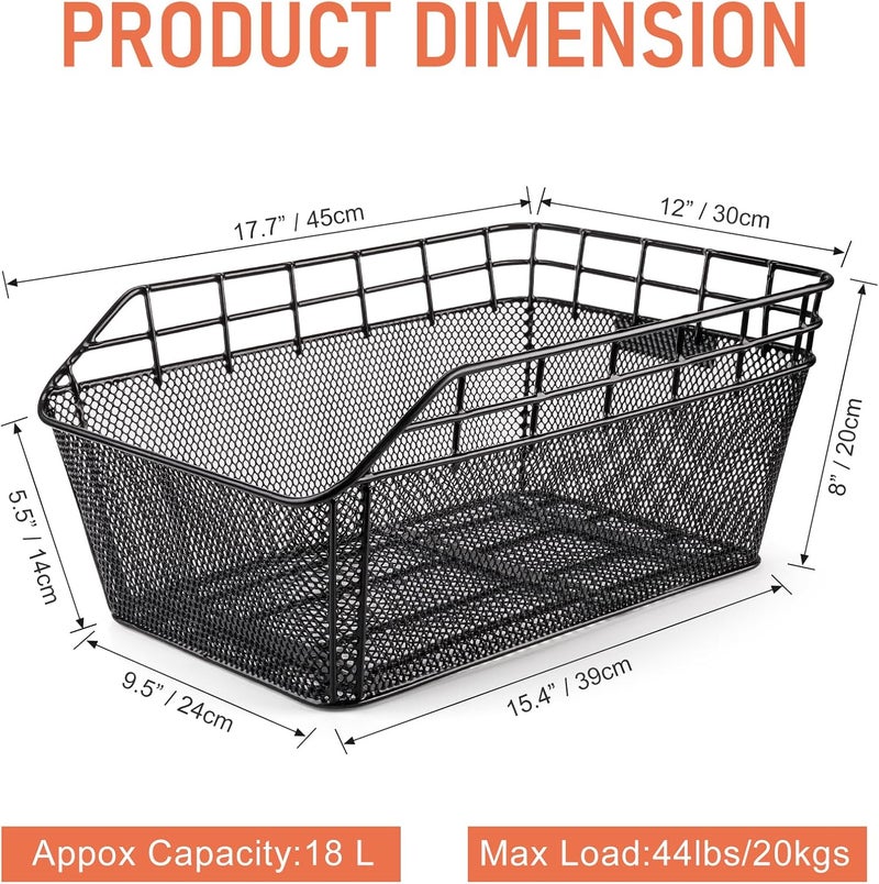 CXWXC Rear Bike Basket - Large Bicycle Rear Basket with Cargo Net and Waterproof Cover - Image 5