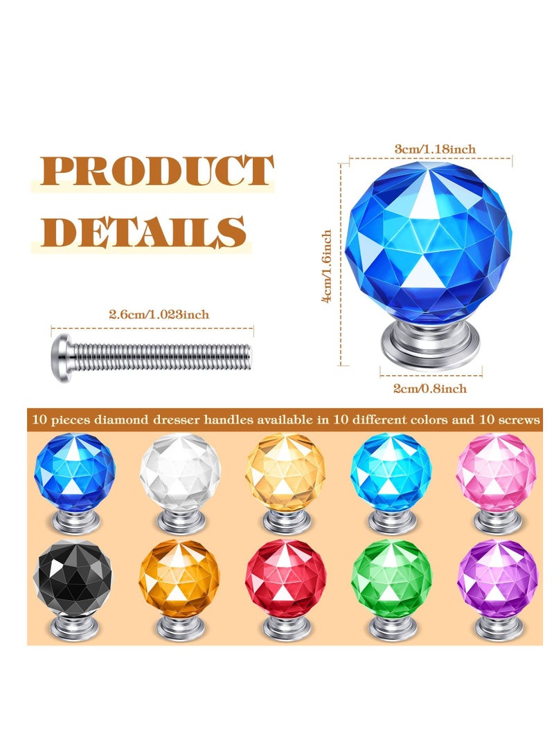 SYOSI مقابض خزانة للأدراج والخزائن، مقبض كريستالي ملون بقطر 30 ملم، مقابض زجاجية للخزائن والأدراج، أدوات كريستالية للأدراج والخزائن والمطبخ، عبوة من 10 - Image 3