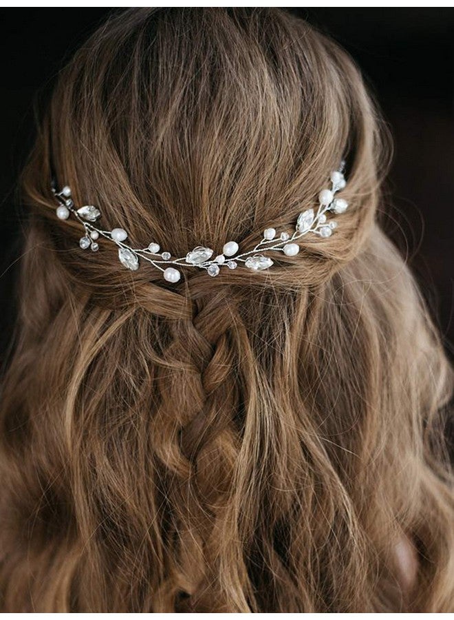 JAKAWIN Akawin Bride Pearl Wedding Hair Vine Rhinestone Hair Piece Crystal Bridal Hair Accessories For Women Hv192 (1 Silver)  - Image 2