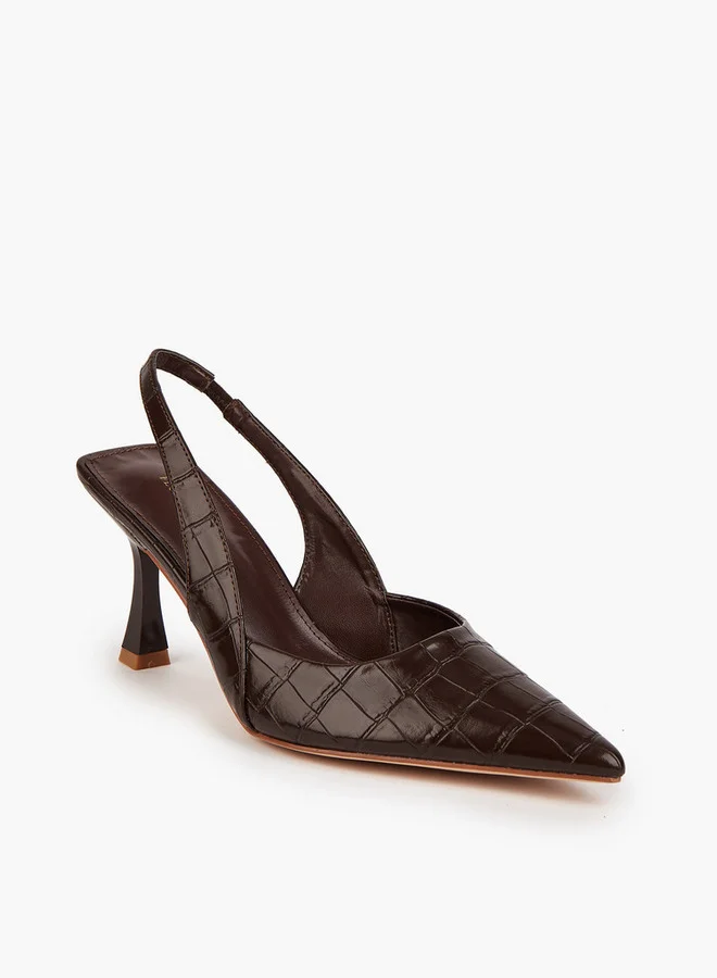 Flora Bella By Shoexpress Textured Slingback Shoes with Flared Heels