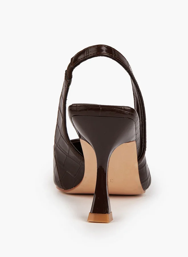 Flora Bella By Shoexpress Textured Slingback Shoes with Flared Heels